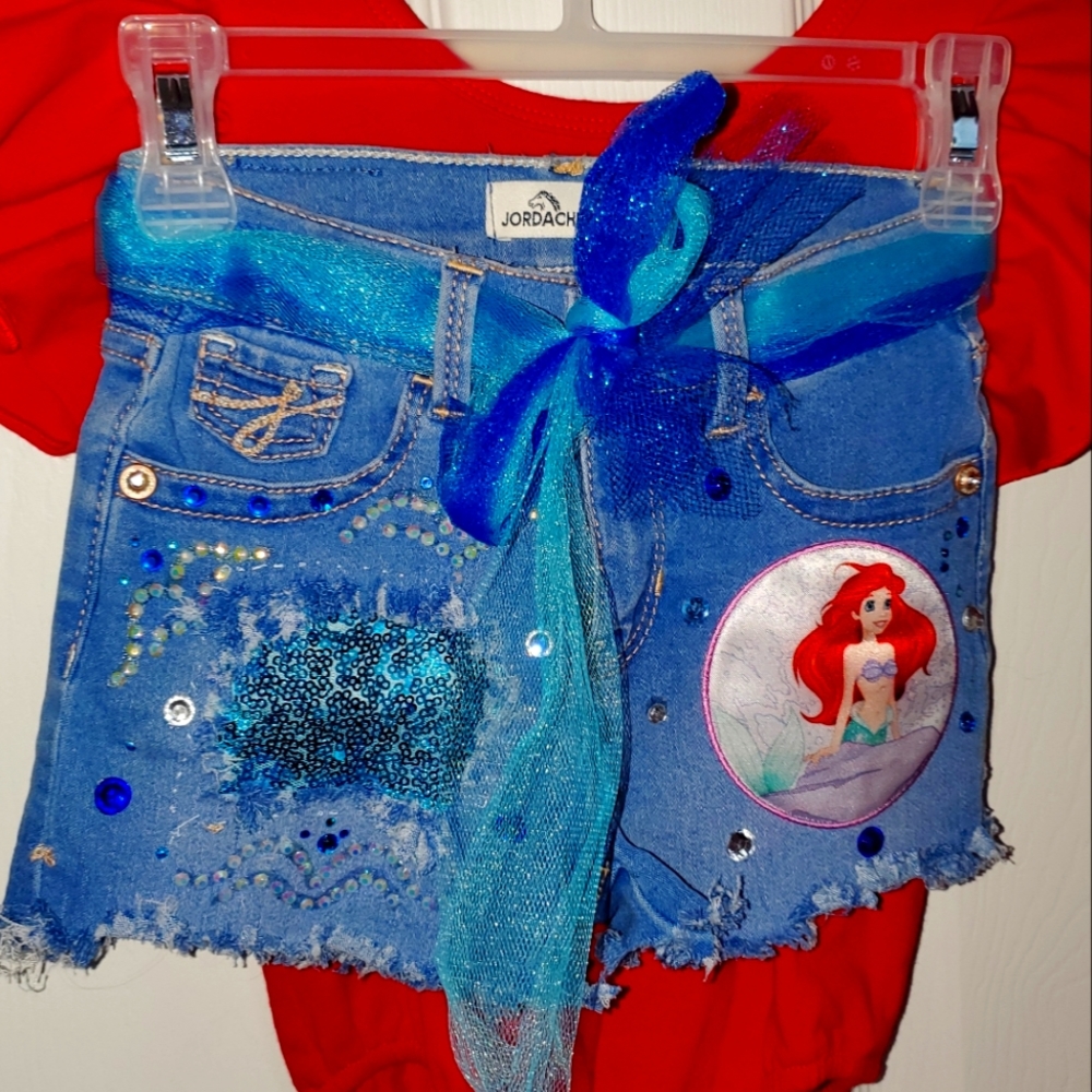 Custom sparkle Ariel jean shorts outfit